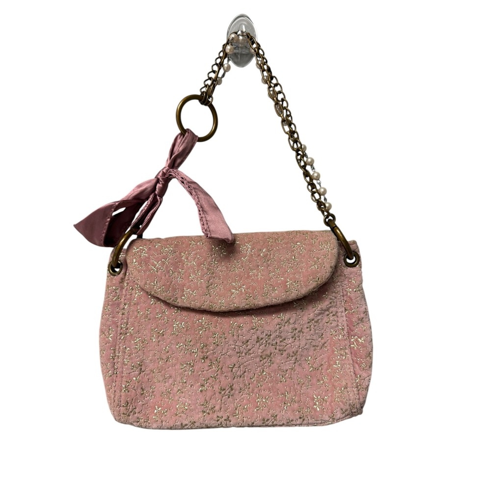 Gap Shoulder Bag Women Small Pink Gold Velvet Floral Pearl Chain Ribbon Bow 2004